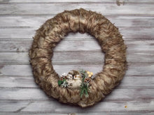 Load image into Gallery viewer, Brown Wreath, Fur Wreath, Bird Wreath, Large Wreath, Large Door Wreath, Winter Wreath, Brown Winter Wreath, Indoor Wreath