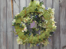 Load image into Gallery viewer, Door Wreath Small Green Lilac Purple Flowers