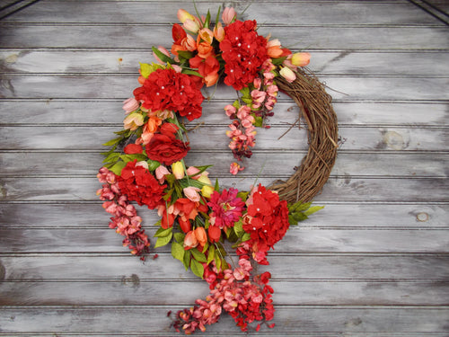 Flower Wreath, Elegant Door Wreath, Door Wreath, Red Flowers Wreath, Grapevine Wreath, Wisteria Wreath