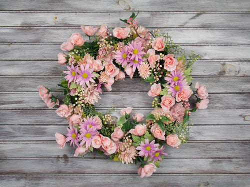 Pink Moss Wreath, Door Wreath, Moss Wreath, Pink Wreath, Medium Pink Roses Wreath