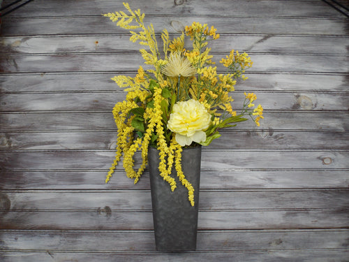 Door Metal Basket Wreath, Aluminum Door Decor, Farmhouse Decor, Metal Wreath Basket, Yellow Door Wreath, Yellow Flowers Wreath