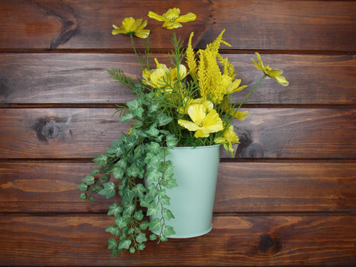 Door Metal Basket Wreath, Green Door Decor, English Decor, Metal Wreath Basket, Yellow Door Wreath, Ivy Flowers Wreath