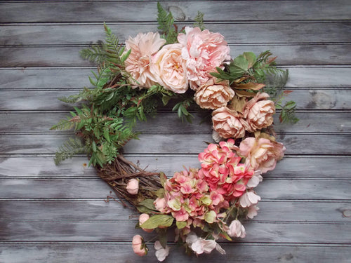 Cascade in Pink Flowers Wreath