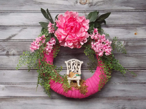 Pink Flowers Girls Small Indoor Wall Wreath