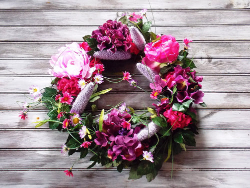 Purple & Pink Flowers Grapevine Large Door Wreath