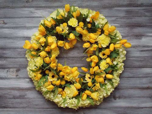 Extra Large Yellow Hydrangea and Tulips Wreath