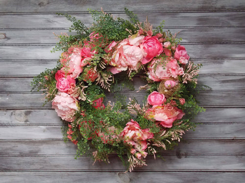Pink Elegant Summer Flower Door Wreath 