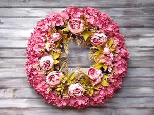 Large PInk Hydrangea and Peonies Flowers Wreath