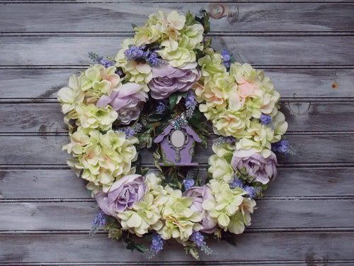 Door Wreath Small Green Lilac Purple Flowers
