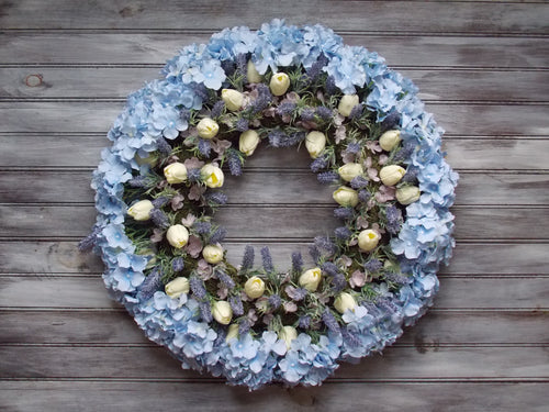 Extra Large Blue Hydrangea and Roses Flowers Wreath