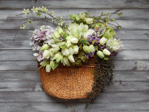 Antique Woven Basket Flowers Door Wreath 
